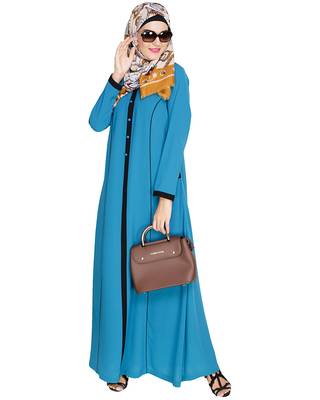 Modest Forever  Teal-blue embroidered nida abaya 5