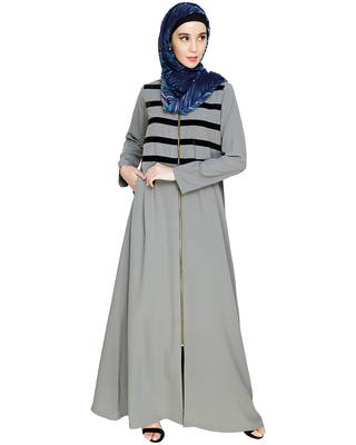 Modest Forever  Grey embroidered nida abaya 1