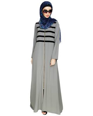 Modest Forever  Grey embroidered nida abaya 2