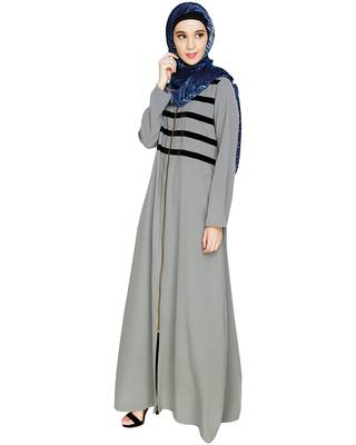 Modest Forever  Grey embroidered nida abaya 4