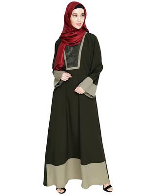 Modest Forever  Olive embroidered nida dubai style abaya 1