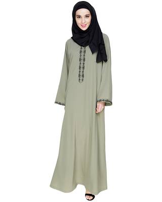 Modest Forever  Sea-green embroidered nida dubai style abaya 1