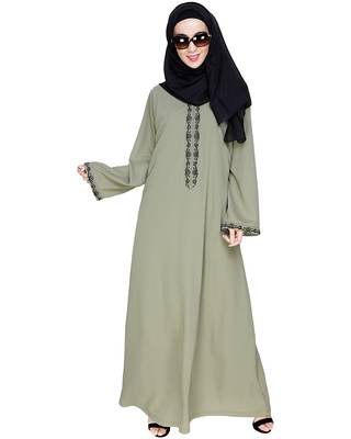 Modest Forever  Sea-green embroidered nida dubai style abaya 2