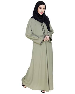 Modest Forever  Sea-green embroidered nida dubai style abaya 3