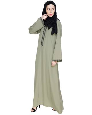 Modest Forever  Sea-green embroidered nida dubai style abaya 4