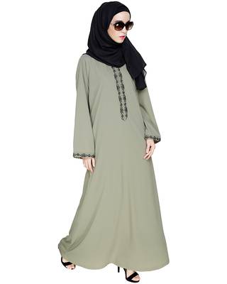 Modest Forever  Sea-green embroidered nida dubai style abaya 5