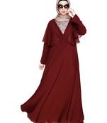 Mauve embroidered georgette abaya