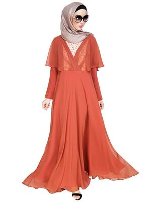 Modest Forever  Red embroidered georgette abaya 1