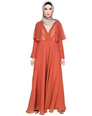 Modest Forever  Red embroidered georgette abaya 2