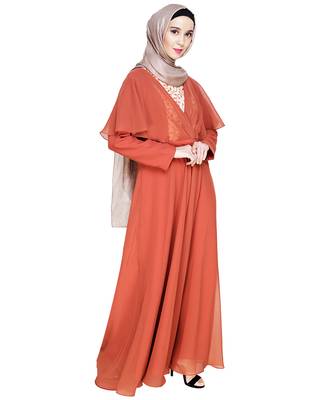 Modest Forever  Red embroidered georgette abaya 3