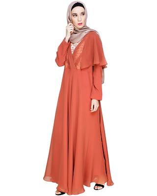 Modest Forever  Red embroidered georgette abaya 4