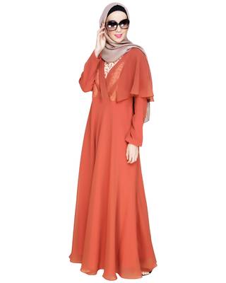 Modest Forever  Red embroidered georgette abaya 5