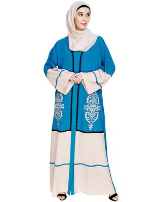 Modest Forever  Teal-blue embroidered nida dubai style abaya 1