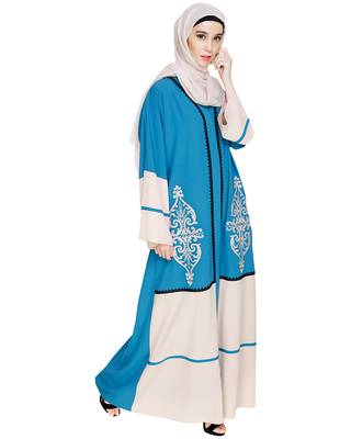 Modest Forever  Teal-blue embroidered nida dubai style abaya 2