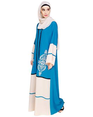 Modest Forever  Teal-blue embroidered nida dubai style abaya 3