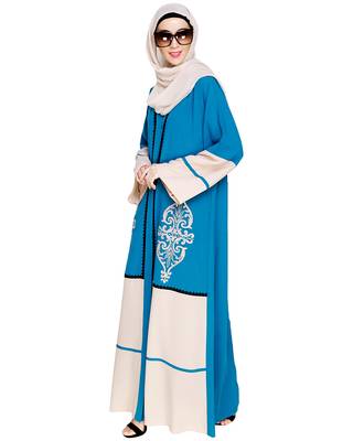 Modest Forever  Teal-blue embroidered nida dubai style abaya 4