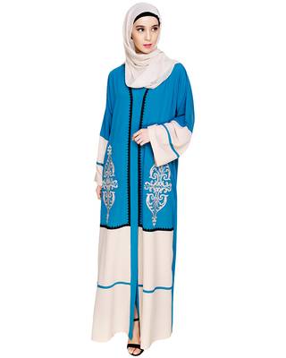 Modest Forever  Teal-blue embroidered nida dubai style abaya 5