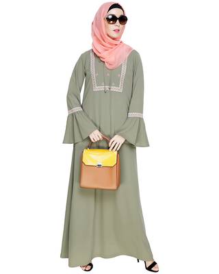 Modest Forever  Sea-green embroidered nida abaya 1