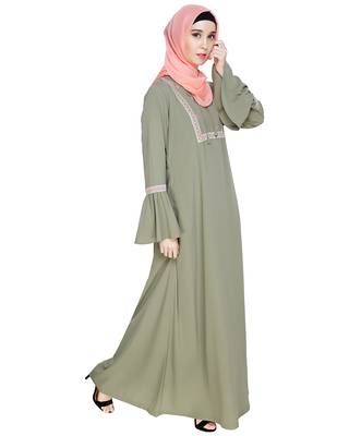 Modest Forever  Sea-green embroidered nida abaya 3