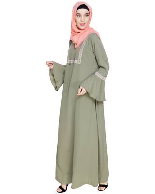Modest Forever  Sea-green embroidered nida abaya 4