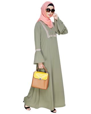 Modest Forever  Sea-green embroidered nida abaya 5