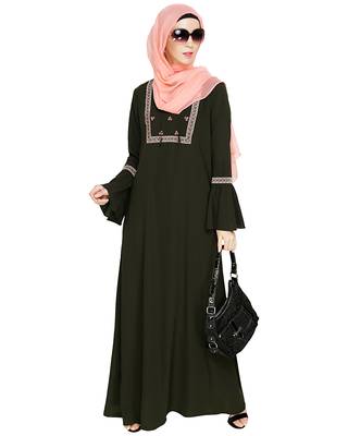 Modest Forever  Olive embroidered nida abaya 1