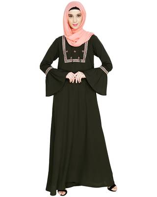 Modest Forever  Olive embroidered nida abaya 2