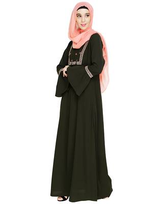 Modest Forever  Olive embroidered nida abaya 4