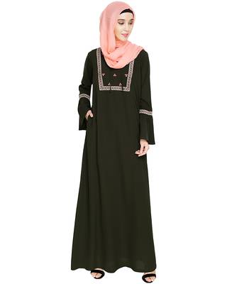 Modest Forever  Olive embroidered nida abaya 5