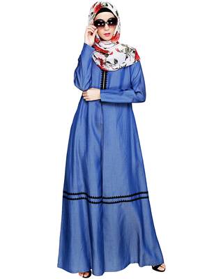 Modest Forever  Dark-blue embroidered denim abaya 1