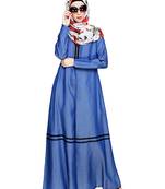 Modest Forever  Dark-blue embroidered denim abaya