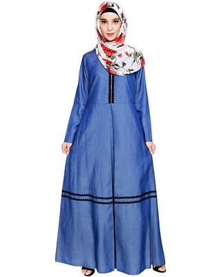 Modest Forever  Dark-blue embroidered denim abaya 2