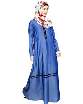 Modest Forever  Dark-blue embroidered denim abaya 3