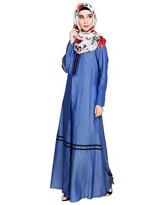 Modest Forever  Dark-blue embroidered denim abaya 4