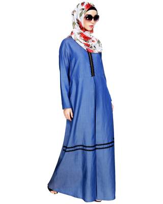 Modest Forever  Dark-blue embroidered denim abaya 5