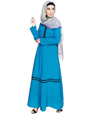 Modest Forever  Teal-blue embroidered nida abaya 1