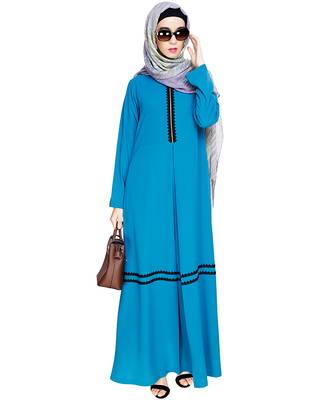 Modest Forever  Teal-blue embroidered nida abaya 2