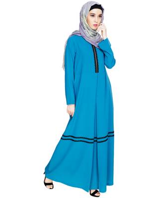 Modest Forever  Teal-blue embroidered nida abaya 3