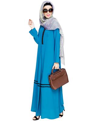 Modest Forever  Teal-blue embroidered nida abaya 4