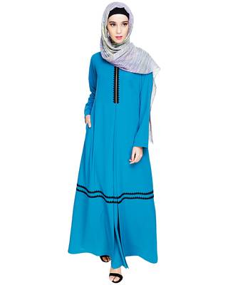 Modest Forever  Teal-blue embroidered nida abaya 5