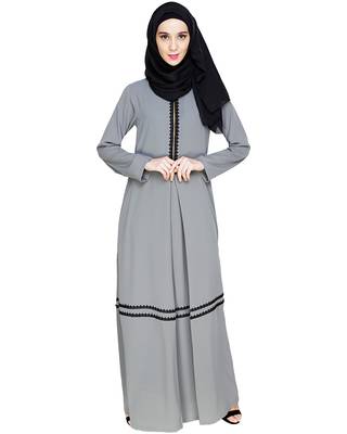 Modest Forever  Grey embroidered nida abaya 1