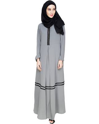 Modest Forever  Grey embroidered nida abaya 2