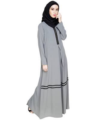 Modest Forever  Grey embroidered nida abaya 3
