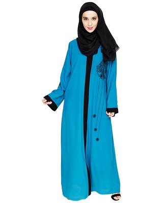 Modest Forever  Teal-blue embroidered nida dubai style abaya 1