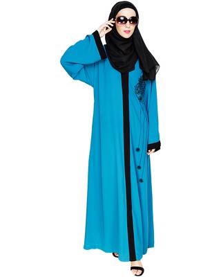Modest Forever  Teal-blue embroidered nida dubai style abaya 2