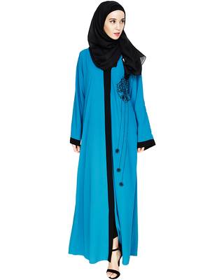 Modest Forever  Teal-blue embroidered nida dubai style abaya 3