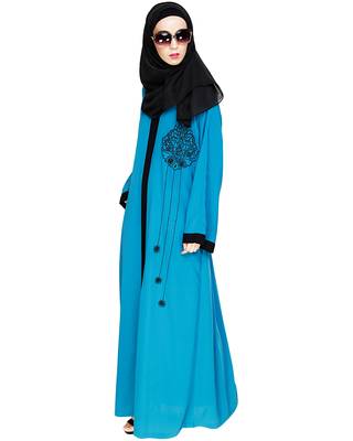 Modest Forever  Teal-blue embroidered nida dubai style abaya 4