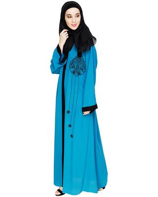 Modest Forever  Teal-blue embroidered nida dubai style abaya 5