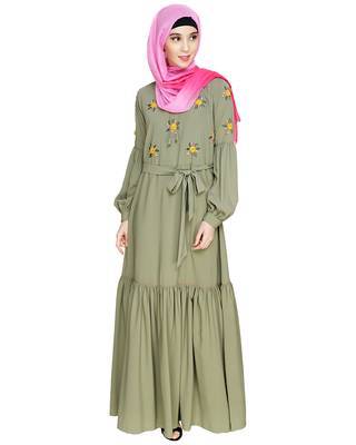 Modest Forever  Sea-green embroidered nida abaya 1