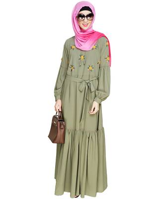 Modest Forever  Sea-green embroidered nida abaya 2